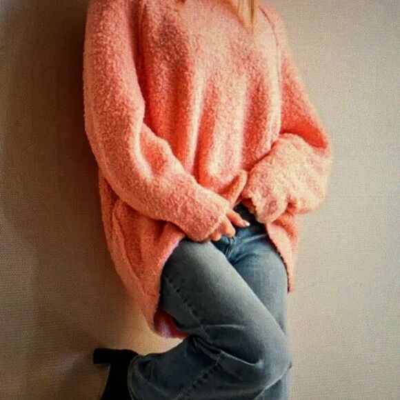 Free People Teddy Sweater Tunic in Pink Rosette Size Large - Picture 3 of 16